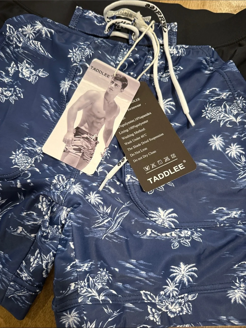 Taddlee Men's Navy Floral Swim Hybrids with Drawstring Waist